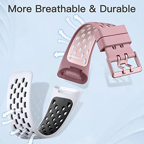 Maledan 2 Pack Band Compatible With Fitbit Charge 5 Bands For Women Men, Cute Wristband Bracelet Replacement Strap Accessories For Fitbit Charge 5 Advanced Fitness Tracker, Dusty Red And White, Large #TOP1