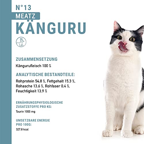 catz finefood Meatz Katzen Leckerlies Känguru N° 13 - knusprige Streifen aus 100 Prozent Kängurufleisch - Katzensnack für Allergiker ohne Zucker, getreidefrei, 45g, Die Verpackung kann variieren.