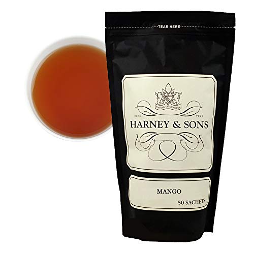 Image of Harney & Sons Mango Black Tea, 50 Sachets, Caffeinated | Black tea with mango flavor and mango pieces. 50 sachets. Contains caffeine.