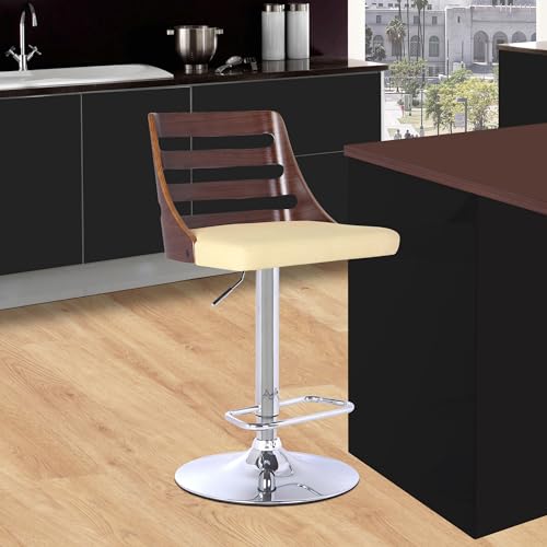 Taburete Armen Living Storm en cuero sintético crema, madera nogal y acabado cromado miniatura 2