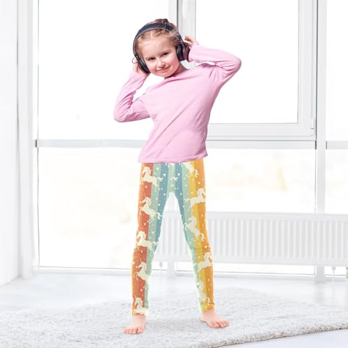 Unicorn Rainbow Pattern Girls Leggings Ultra Soft Compression Yoga Gym Pants for Kids 4-10T4