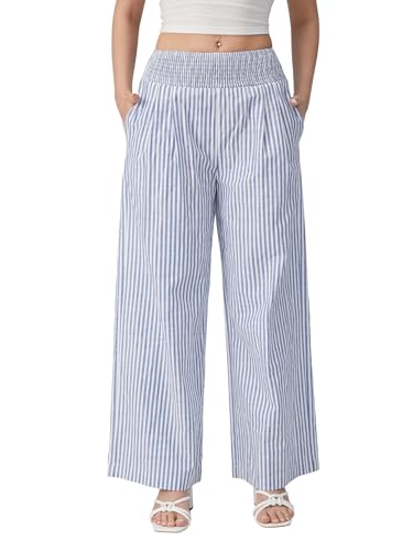 Image of CIDER Palazzo Pants for Women Wide Leg Flowy Pants with Pockets Elastic Mid Waist Summer Beach Vacation Outfits Lightweight