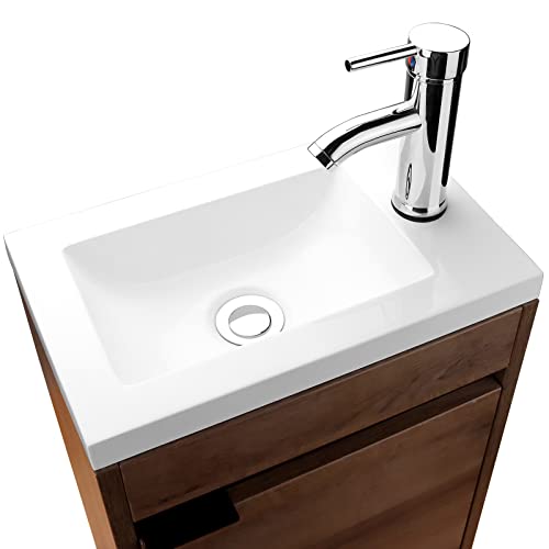 Nuttuto 16" Bathroom Vanity With Sink Combo Wall Mounted Cabinet Set For Small Space - Durable 18Mm Mdf Board - Easy To Install - Faucet U Shape Drain Include (Powder Coat White) #TOP6