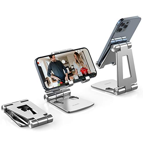licheers Handy Ständer, Multi-Winkel Tisch Handy Halterung: Handyhalterung kompatibel mit Phone 11 Pro Xs Max, Xs, XR, X, 8, 7, 6 Plus, Pad Air 2 3 4, Mini 2 3 4 und Geräte von 4-8 Zoll (Silber) Cover