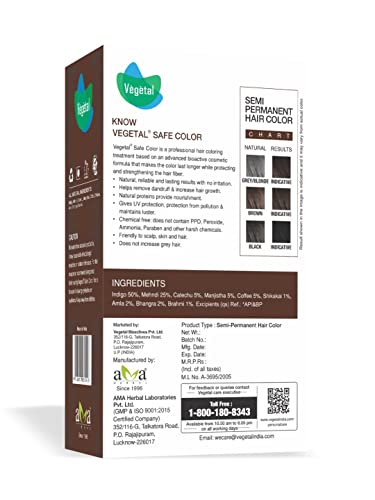 Vegetal Safe Hair Color - Dark Brown 100gm (Pack of 2) - Certified Organic Chemical and Allergy Free Bio Natural Hair Color with No Ammonia Formula for Men & Women