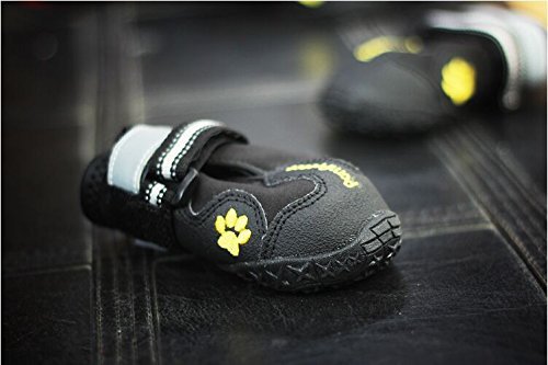 Premium Water Resistant Dog Shoes with Anti-Slip Rubber Soles Convenient & Protective - with Reflective Straps - Flexible & Sturdy - Pack of 4 (1, Black)