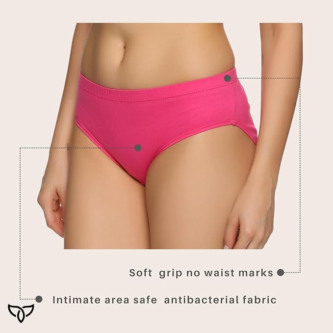 Image of Teens Lifestyle Women Combed Cotton Hipster Panties Pack of 5 with Breathable High Coverage Super Soft Bio Washed Skin Friendly Panty, Multi Color Assorted Set