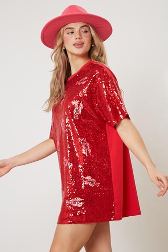 Hey Sweetie Women's Football Sequin Jersey Dress – V-Neck Foil Game Day Short Sleeve Sporty Embroidered Dress2