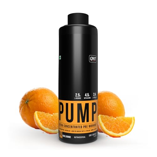 QNT PUMP Explosive Liquid Pre-Workout | Orange Flavor, 900 ML | 60 Servings | Pre Workout drink for men & women