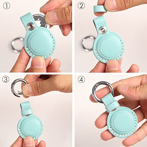 KEEPXYZ Genuine Leather Keychain Holder Compatible with Airtag, Secure for Air Tag Keychain Holder Case Cover Key Chain Ring Accessories - Cyan V1.0 by KEEPXYZ - Image 3