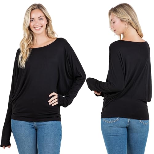 Oversized Tunika Top Damen - Lang, Lockere Passform, Batwing Ärmel