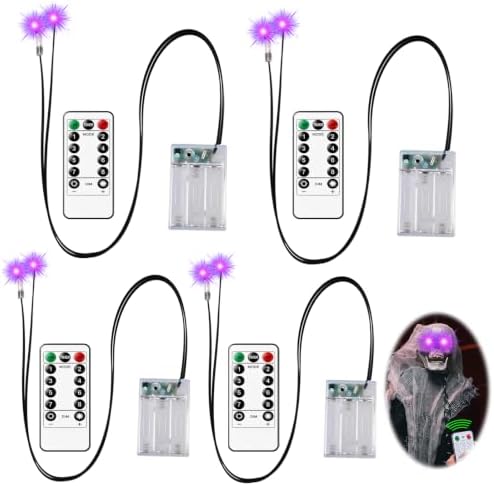 4 Stück Timer & 8 Modi Grün Halloween LED Leuchtende Augen für Halloween Deko Skelette,Totenköpfe,Kürbisse,Grabsteine,LED Augen Dekoration,Kostüm Cosplay Masken,Horror-Dekoration