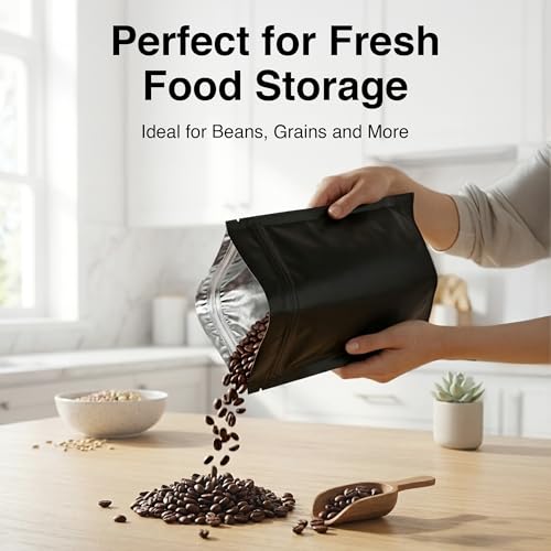 Image of BELLE KR 100pcs Black Mylar Bags with Gusseted Bottom - Extra Thick 3.937 Mil - 5 inchx8 inch Resealable Stand Up Mylar Ziplock Bags with Label Stickers