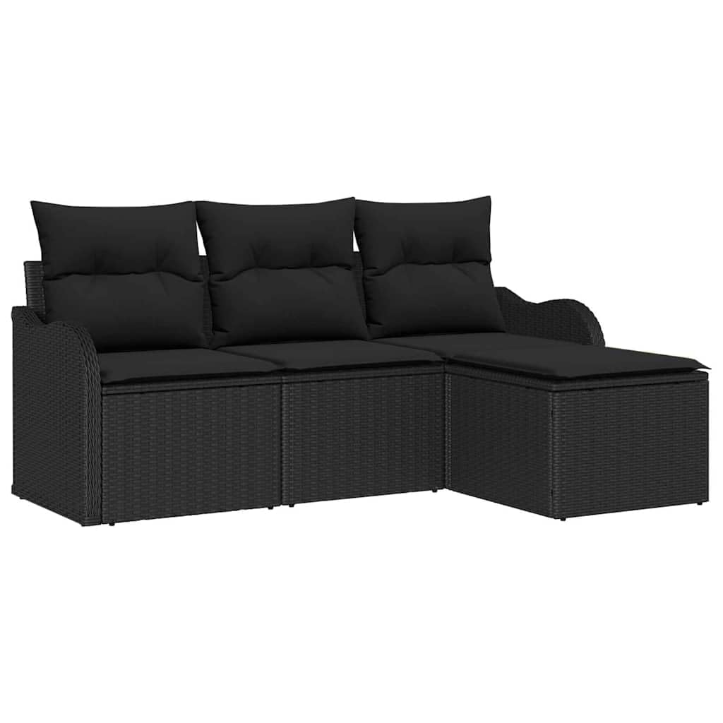 Canapé de jardin modulaire en polyrotin noir 4 pièces avec rangement intégré