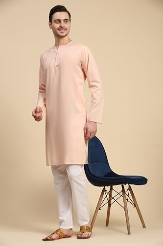 Image of SKAVIJ Men's Pure Cotton Solid Kurta Pajama Set Round Neck Casual Yoga Dress