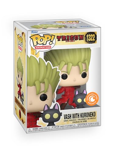 Epic Collectibles Pop Animation: Trigun - VASH with Kuroneko CrunchyRoll Sticker Exclusive Vinyl Figure Bundle with Compatible Funko Box Protector, EC68697
