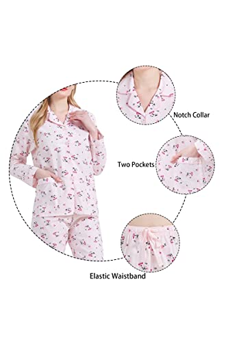 Image of GLOBAL Women Cotton Pajamas Long Sleeve PJs Button Down Sleepwear S-3XL
