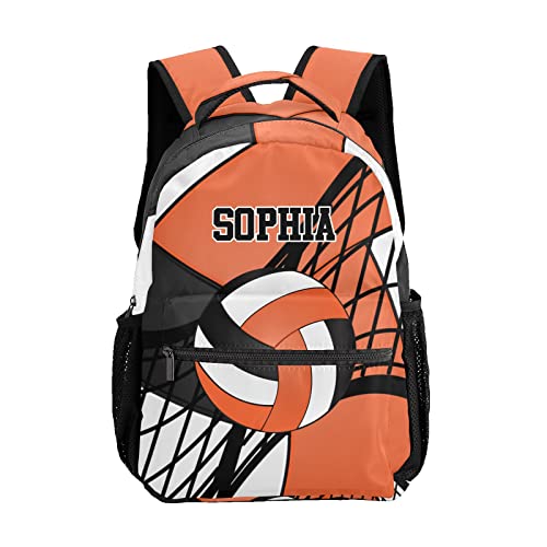 Personalized Volleyball Orange Black Custom Backpack Waterproof Multifunctional Daypack with Name Gift