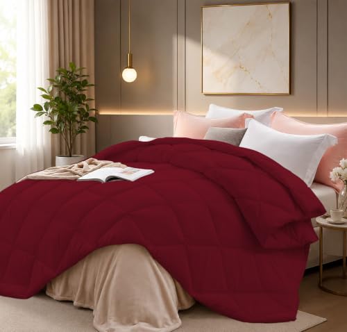 Image of Super Comfort Microfiber 400 GSM Single Bed Comforter for Heavy Winter Blanket Quilt Diamond Stitch (60 inch x 90 inch Inches /152cm x 228cm) - Comforter Single Bed|Burgundy