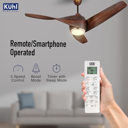 Image of KUHL Twist L3 1320 mm 65% Power Saving BLDC Ceiling Fan | BEE 5 Star Rated & ISI Marked | High Air Flow |5YearWarranty on Motor By Brand |Free Installation | IoT - Operate via Mobile & Alexa | Teak