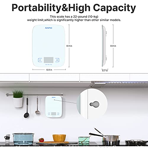 Renpho Nutrition Food Scale, Digital Ounces And Grams, Bluetooth Smart Kitchen Scale With App For Meal Prep Baking Coffee Making, Led Display Waterproof Panel,22Lb/10Kg #TOP7