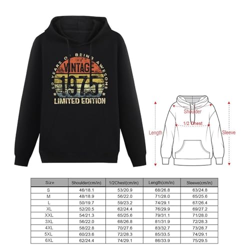 Vintage 1975 Hoodie for Men Hooded Sweatshirt Vintage Men's Drawstring Hooded Sweatshirt Birthday Gift for Him2