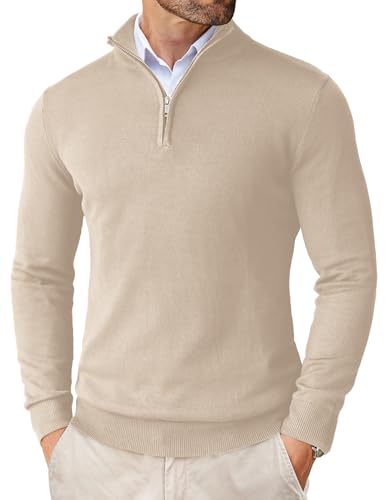 Image of COOFANDY Men's Quarter Zip Up Sweaters Slim Fit Lightweight Mock Pullover