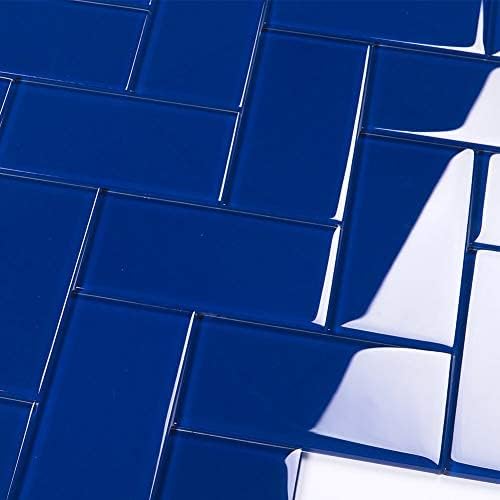 Miniatura 5 de Azulejos de cristal de metro de 3 x 6 pulgadas, color azul cobalto para pared de cocina, baño, paquete de 32 hojas