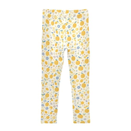 KLL Citrus Floral Colorful Lemons Little Girls Cotton Leggings Casual High Waisted Workout Pants Running2