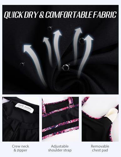 Kate Kasin Women's 3 Piece Rash Guard Long Sleeve Swimsuits Zip Up UPF 50+ Built in Bra Swim Shirts with Boyshorts Quick Dry4