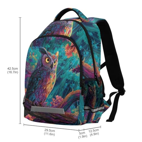 Colorful Owl Kid's Elementary Middle School Backpack for Son Daughter, Age 6-12 Back to School Backpack Bookbag Schoolbag for Boys Girls3