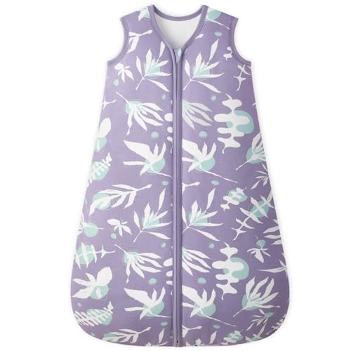 Image of Baby Sleep Sack 12-18 Months TOG 2.5 Winter Baby Wearable Blanket, 100% Cotton Toddler Sleeping Sack with 2-Way Zipper Warm Soft Purple Leaf