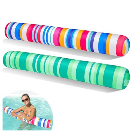 FindUWill 2 Pack Inflatable Swim Pool Noodles - Soft Fabric Covered Large Pool Noodles Floats for Adults, Swimming Pool Floats for Summer Vacation Sea Beach Lake Party (Colorful & Green)