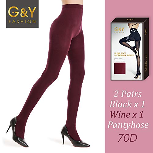 Image of G&Y 2 Pairs Semi Opaque Tights for Women - 70D Microfiber Control Top Pantyhose