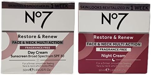 No. 7 No Restore and Renew Face Neck Multi Action Fragrance Free Cream - Day Night Bundle 1.69 fl oz Each by SPF 30 in 2 Pack (1.69 Ounce) jt56191
