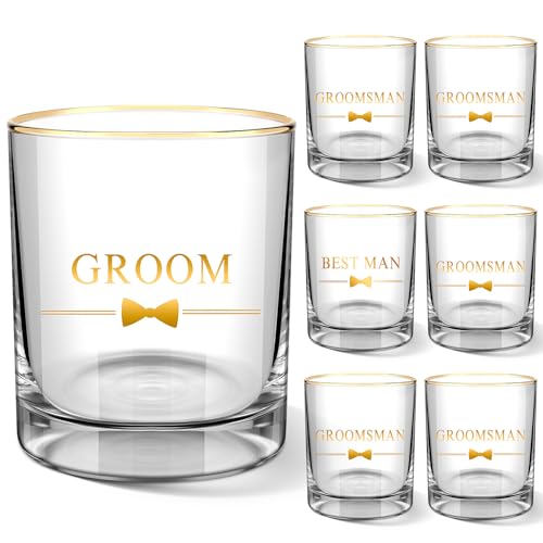 LemonRoad 7 Pcs Groom Groomsmen Gifts Whiskey Glasses Set 10