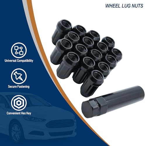 Image of M12x1.5 Wheel Lug Nuts for Polaris Ranger XP 900 /1000, General 1000, RZR S 900, XP 1000, Honda Pioneer 500, 700, 1000 - Black Spline Lug Nuts with 19mm /21mm Hex Key