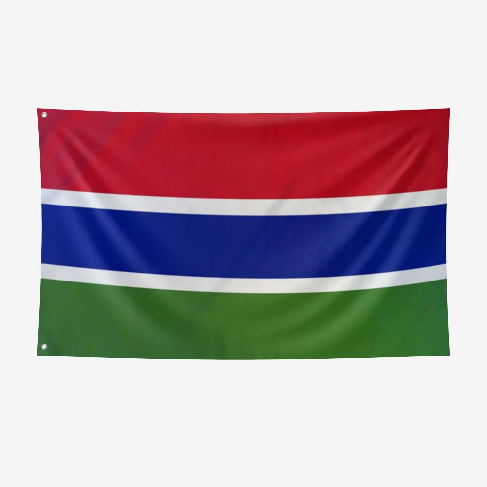 Nacilerto Gambian Flag 3x5FT,Vivid Colors,Double Stitched,Sturdy 100D Polyester,Flags with 2 Brass Grommets for Indoor Outdoor.