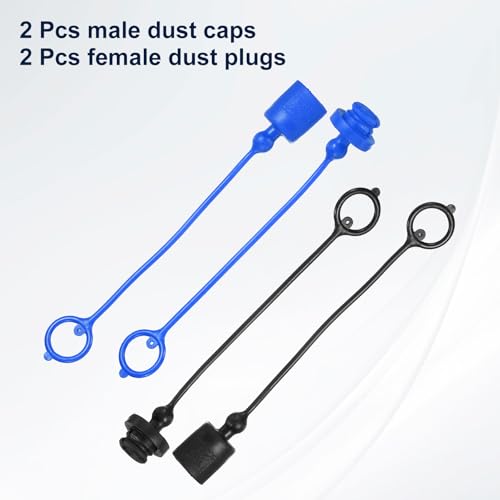 Image of HARFINGTON 2Sets 3 /8 Hydraulic Hose Dust Cap and Plug Kit, ISO-A Male Dust Cap & Female Plug Cover Quick Disconnects Air Coupler Cover Port Plug Fittings with Retention Ring, Blue /Black