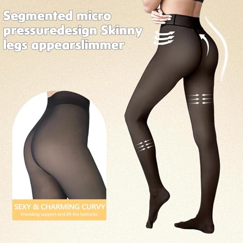 Image of X-CHENG Fleece Lined Tights Sheer Women - Fake Translucent Warm Pantyhose Leggings Sheer Thick Tights for Women