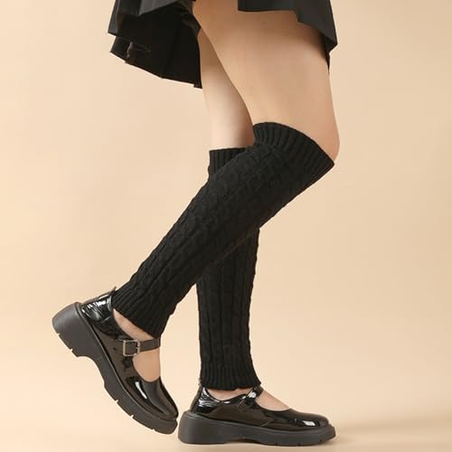 Black Knit Leg Warmers for Women & Girls - Thermal Boot Socks & Cuffs
