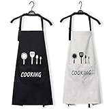 Sevenstars Pack of 2 Cooking Bib Apron Adjustable Waterproof Kitchen Apron Creative Barbecue Baking Aprons with Pockets for Women Men Chef