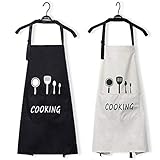 2 Pack Cooking Apron with Pockets, Waterproof Black and White Kitchen Apron, Adjustable BBQ Apron for Women Men