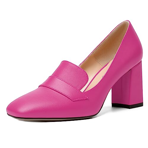 Image of MODENCOCO Womens Sexy Formal Matte Slip On Square Toe Work Block High Heel Loafers Shoes 3.5 Inch