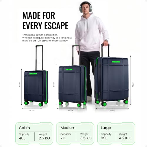 Image of SNITCH Blink Medium Size Blue Polycarbonate Hard Travel Suitcase - Suitcase Medium Size & Luggage with 8 Wheels, Premium Lock, Wet & Dry Pouch & Free Shoe Bag
