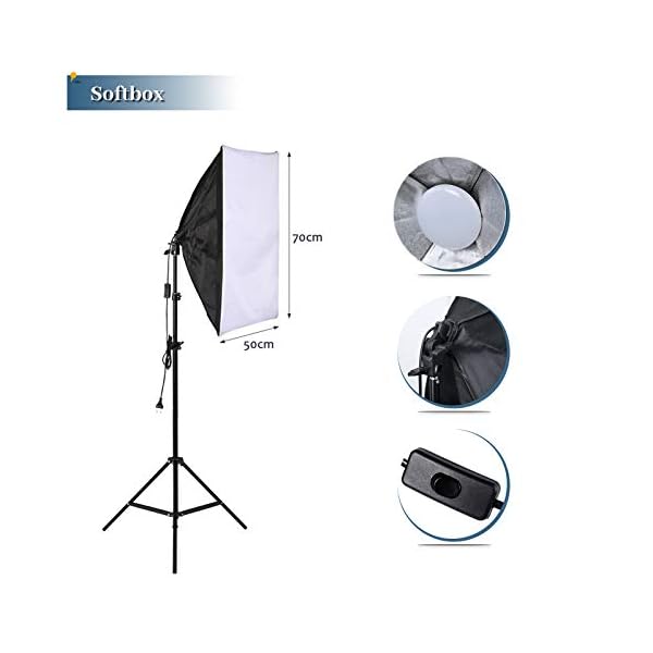 OUBO Fotostudio 50x70cm Softbox Set mit E27 Lampleschirm und 84cm Fotoschirm, Dauerlicht LED-Leuchte, 2x3m… – Bild 3