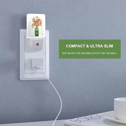 Image of LED Night Light,Vintage Autumn Aesthetic Bouquet LED Night Light Plug into Wall with Dusk to Dawn Light Sensor White Energy Efficient Nightlight for Bedroom Bathroom Hallway LivingRoom Kitchen