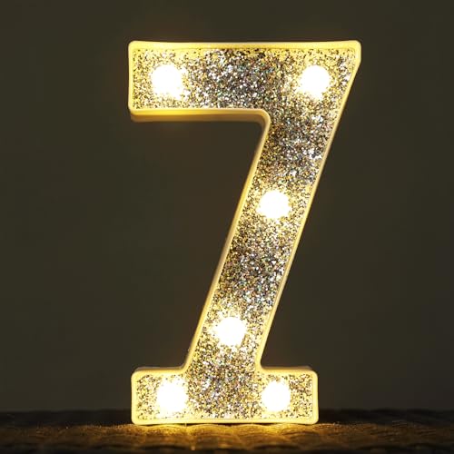 Image of Light Up Letters, Marquee Light Letter for Table Decorations, Glitter Light Up Signs for Prom, Events, or Engagement Party Decor, Featuring Alphabet & Number Lighted Letters, Number 7