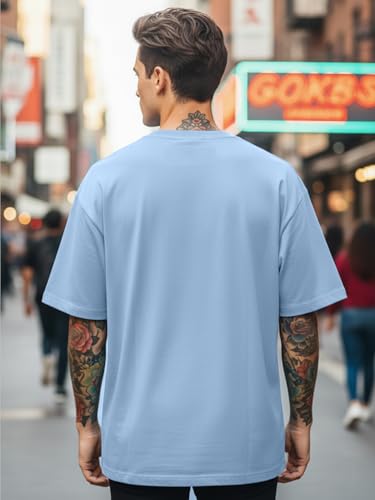 Image of LEOTUDE Casual Half Sleeve Cottonblend Printed Round Neck Drop Shoulder Oversized Tshirt for Man (Color Brown)