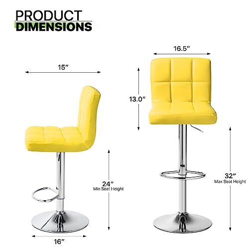 Magshion Bar Stools Set Of 2, Pu Leather Counter Height Barstools Armless Adjustable Swivel Bar Chairs With High Back For Home Kitchen Pub, Yellow #TOP2